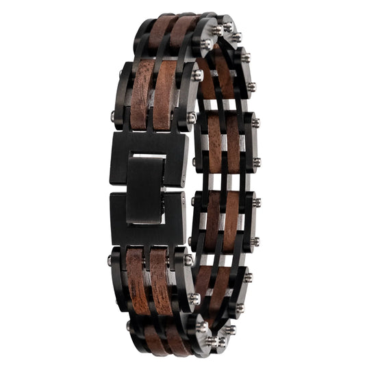 REBEL Natural Wood & Stainless Steel Punk Chain Bracelet