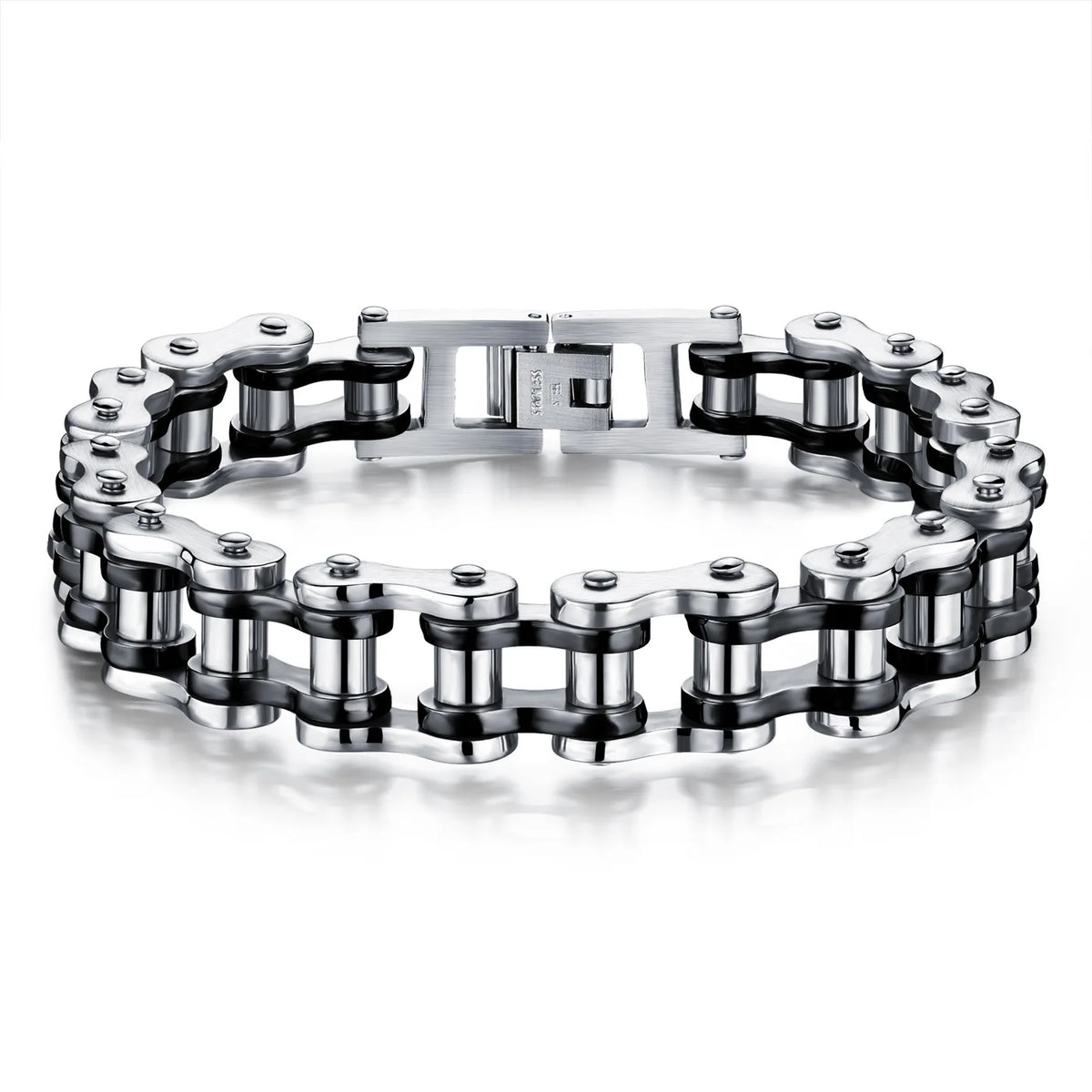 REBEL Men's Stainless Steel Trendy Geometric Rock Motorcycle Chain Bicycle Bracelet for Party