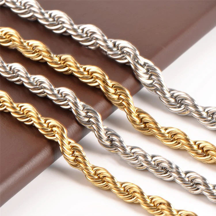 NUOYA Fashion Jewelry 8mm 10mm Chunky Rope Chain Necklace 18K Gold Plated Stainless Steel Twisted Rope Chain