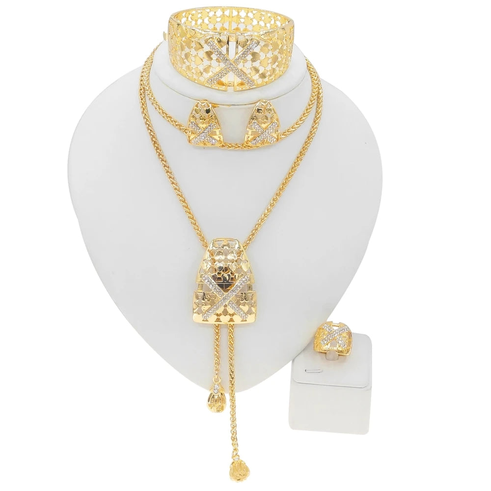 Zhuerrui Rose Italy Gold Jewelry Sets Dubai Necklace Bracelet Earrings Ring Jewelry Set Luxury Wedding Necklace Jewellery
