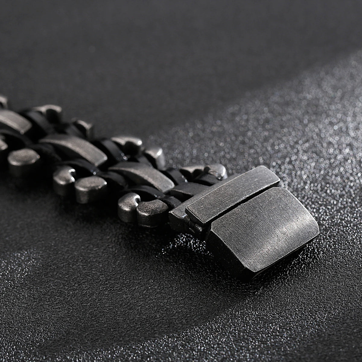 VIKING Mens Retro Leather Rope Motorcycle Bracelet – Vintage Black Stainless Steel