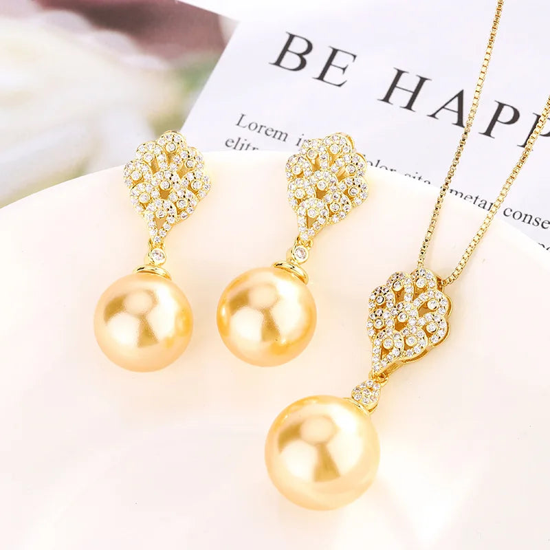 Gemfiori Korean Version of the New Exquisite and Compact Pearl Pendant Earring Set Fashionable and Luxurious Elegant Accessories