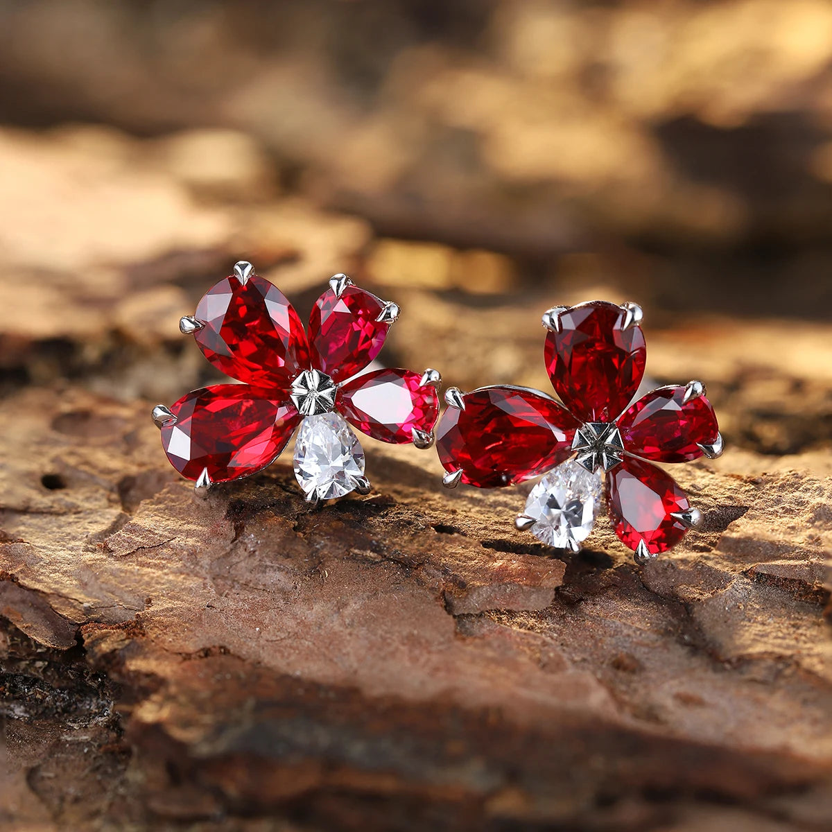 ArtistA Butterfly Pear Cut Lab Ruby Gems Women Silver Stud Earring Jewelry Set Sterling S925 Earrings