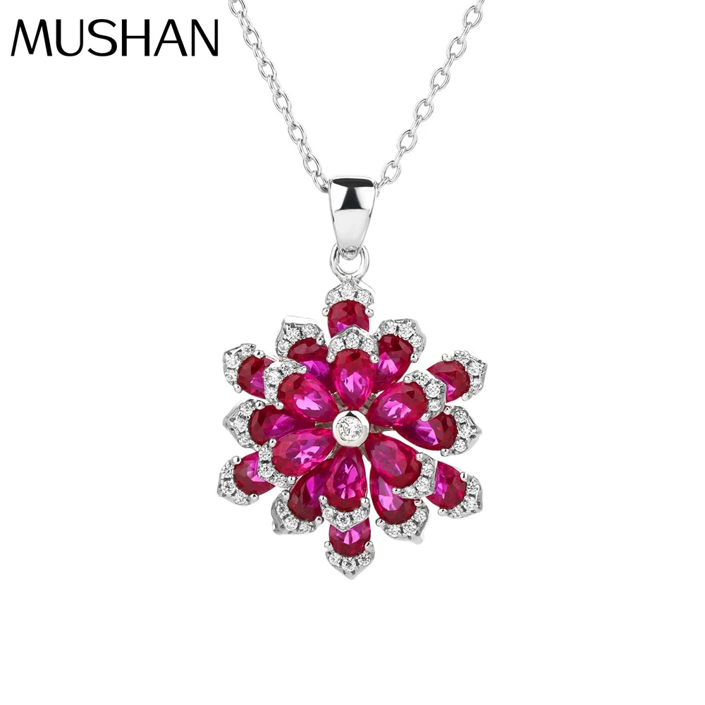 MUSHAN Jewelry Factory S925 Sterling Silver Necklace Women Electroplated White Gold High Carbon Diamond Floral Element Pendant
