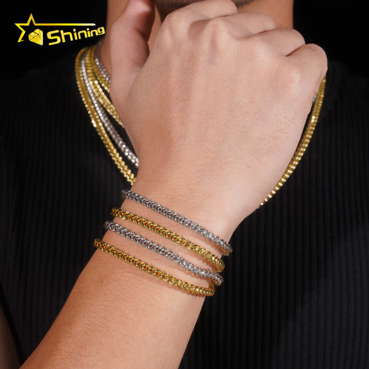 BiG-BOSS Fast Shipping Hip Hop Jewelry Necklaces Men Women Choker Necklace Fashion Gold Plated 4MM Stainless Steel Moissanite Rope Chain