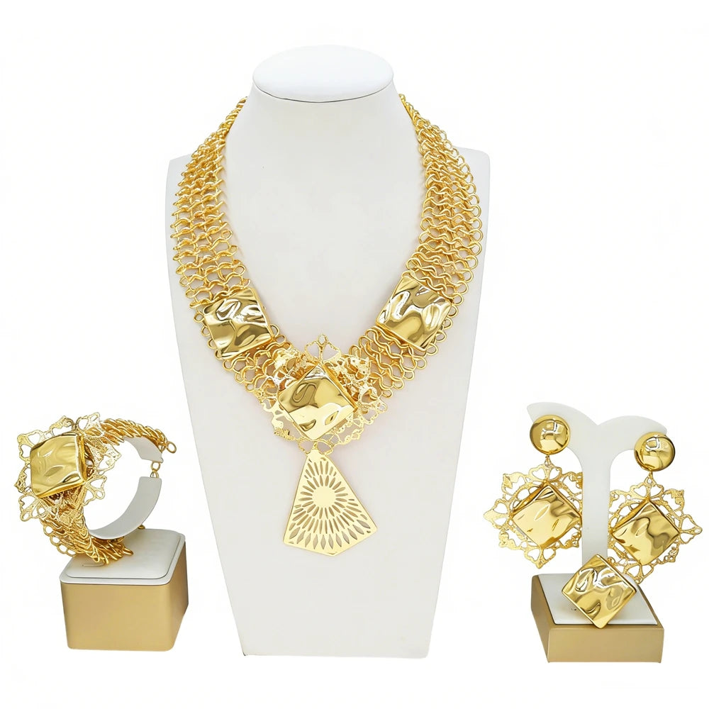 Italian Jewelry Set Alloy Brazilian Jewelry Sets Wedding Party Pendant Necklace Bracelet Ring Earrings Jewelry Set  HK052922