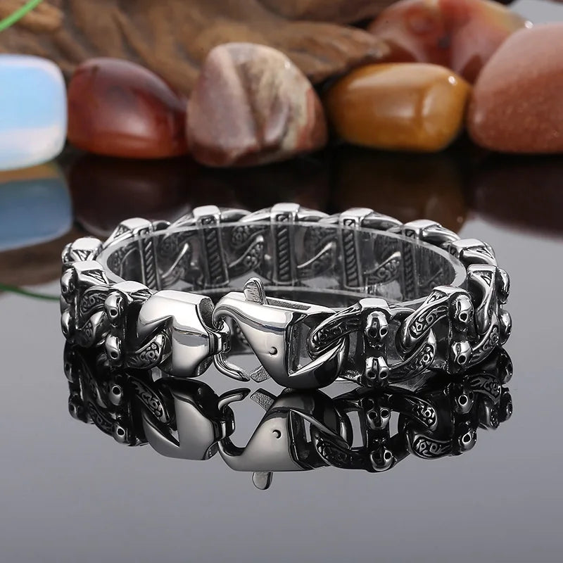 KALEN Punk Skull Charms Links Bracelet – Silver
