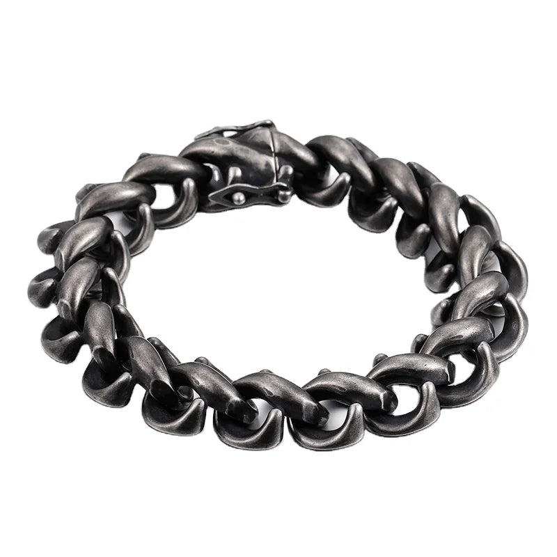 VIKING Mens Punk Geometric Link Bracelet – Oxidized Black Stainless Steel