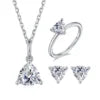 ArtistA Modern Minimalist Style 925 Silver Moissanite Necklace Ring Earrings Solitaire Jewelry Set for Fashionable Everyday Workwear