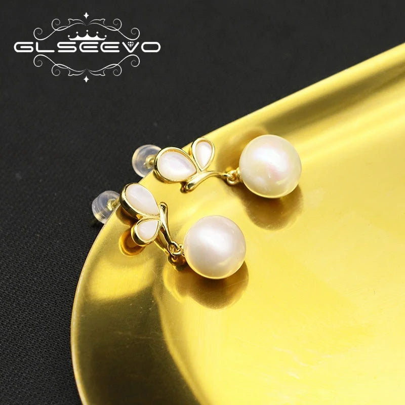Natural Freshwater Pearl 925 Sterling Silver Earrings High Quality  Butterfly Jewelry Pearl Accessories