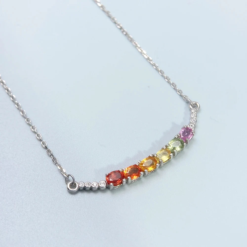 Gioiellieri Natural Multi Color Sapphire Necklace S925 Sterling Silver for Women Fine Jewelry September Birthstone Anniversary Gift Newest