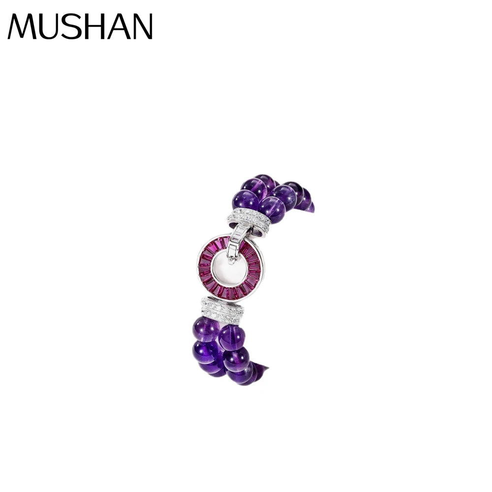 MUSHAN Jewelry Factory Natural Amethyst Bracelet With High End Feel S925 Silver Gold Plated High Carbon Diamond 8mm Accessory