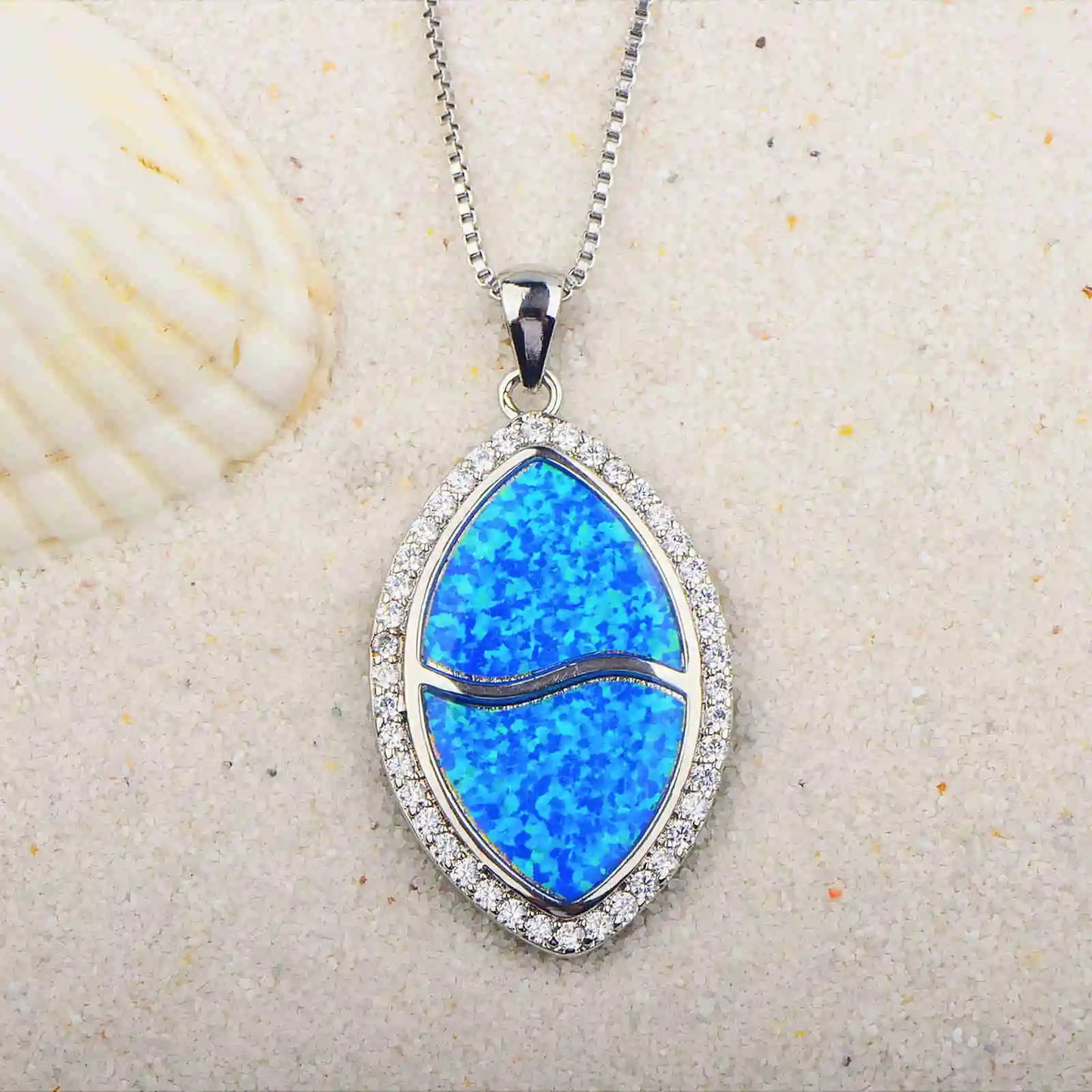 Vintage Opal Geometric Pendant Necklace Gold Plated Copper Alloy Box Chain Daily Wear Jewelry for Women Aobao