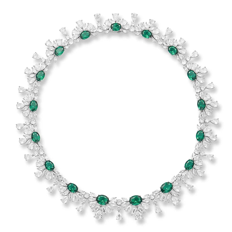 Wholesale Green Plated Brass Women's Evening Accessories Set Fashion Wedding Necklace Earrings Direct Sales Factory