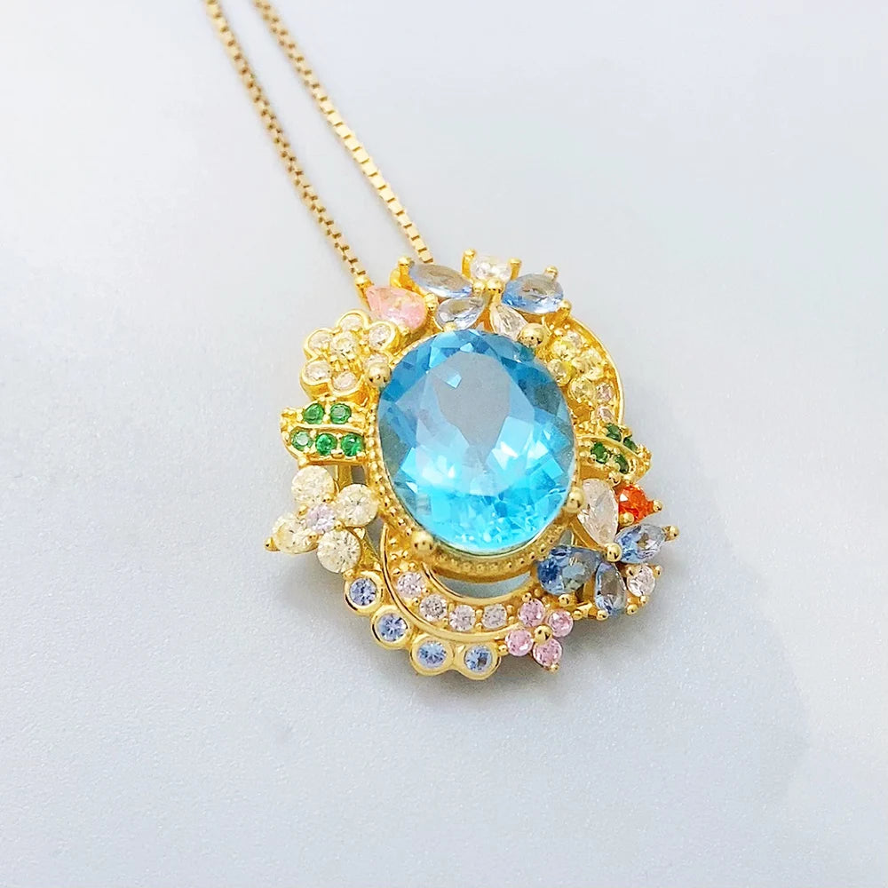 Gioiellieri New 925 Silver Gold Plated Pear Cut Natural Topaz Luxury Fashion Gemstone Jewelry Sets High Quality for Women Parties Engagement