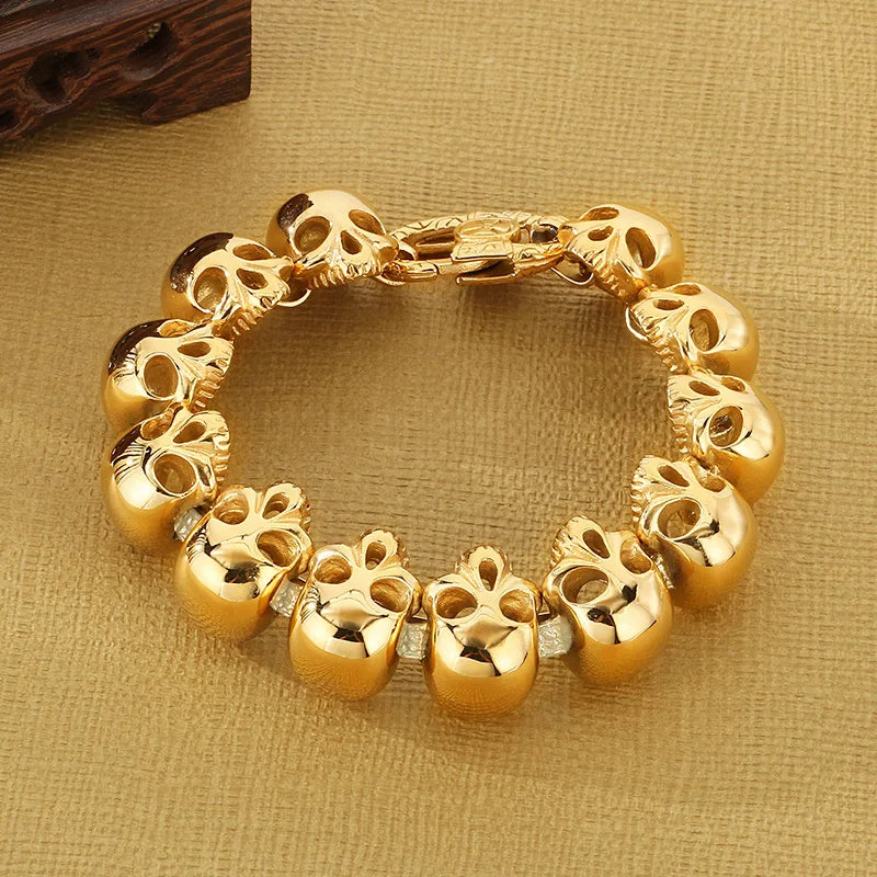 KALEN Hot-selling Jewelry Silver/black/Gold Fashion Bracelets Stainless Steel Punk Skull Links Bracelet for Men