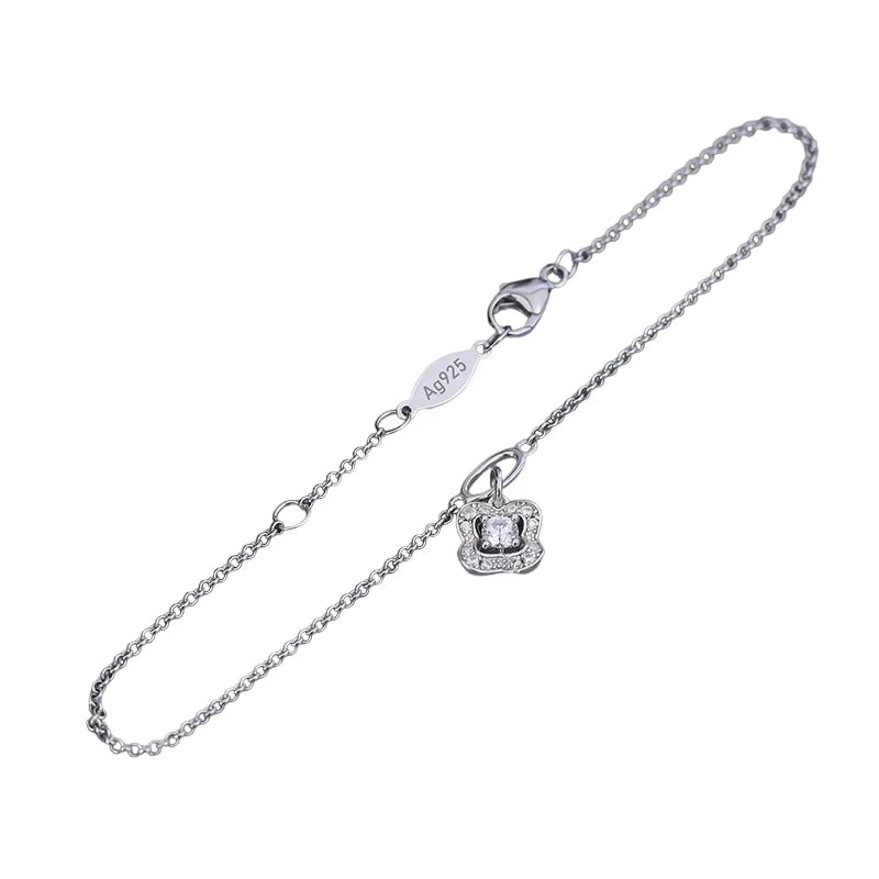MuShan Jewelry Factory New Women's Silver Camellia Bracelet Pure Silver Gold-plated Four-flower Small Pendant  Set with Diamonds