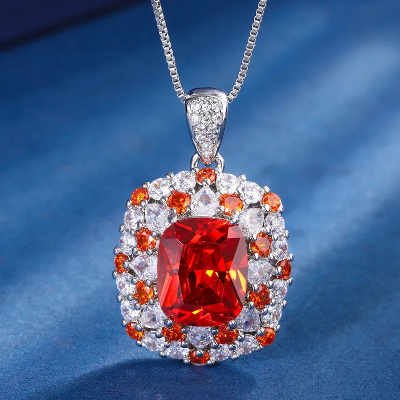 Gemfiori European and American Jewelry British Queen's Blue Zircon Jewelry Pendant Ring Zircon Women's Set