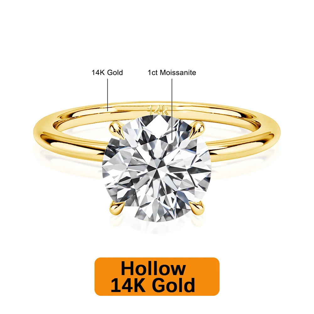 Gioiellieri 14K Gold Jewelry Maker 1 Carat 2 Carat 3 Carat Moissanite Diamond Hollow Gold Rings Woman Engagement Gift