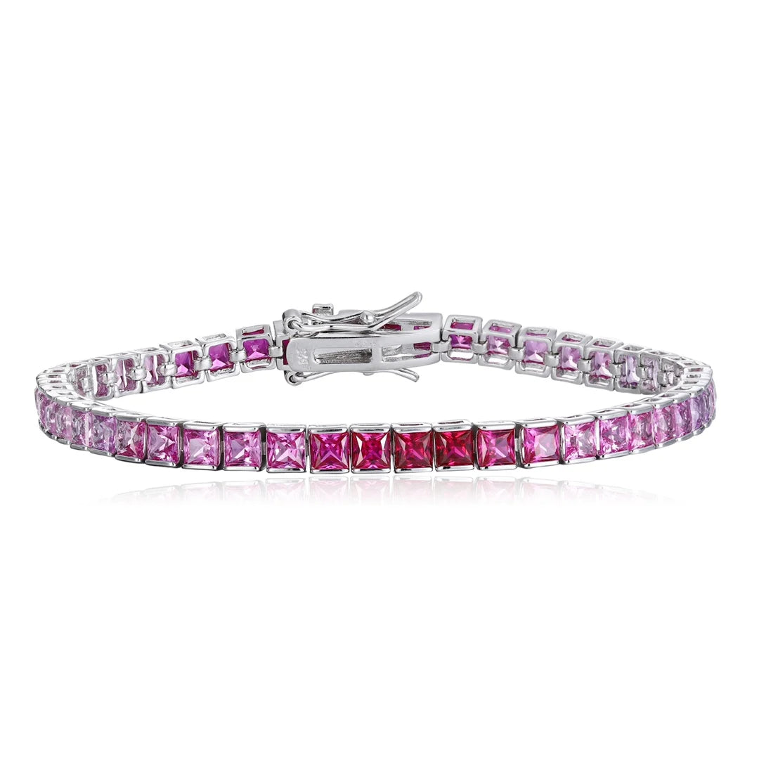 Gemfiori Unisex Rainbow Color Bracelets Silver S925 Tennis Bracelet Chain 3mm Princess Cut Fine Jewelry Party Gift for Her Wedding