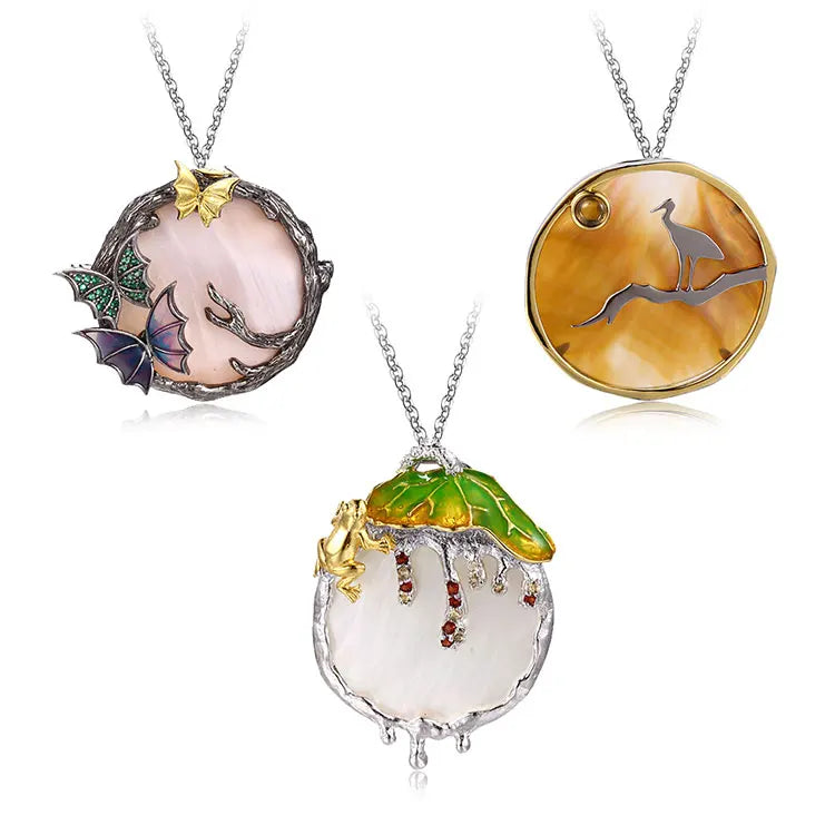 Gioiellieri Hollow Little Gold Tree 925 Sterling Silver Pendant with Tourmaline