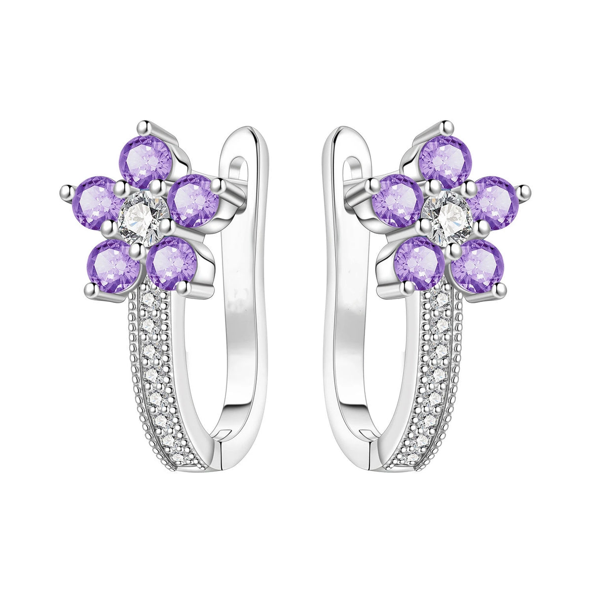 S&S Silver Plated Zircon Flower Drop Earrings | 16 Colours