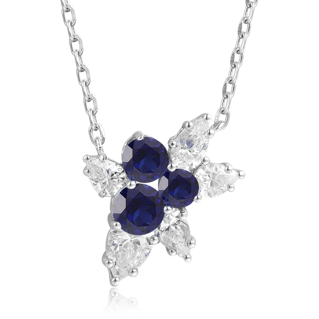 Gemfiori Anster 925 Sterling Silver High-quality Cultivated Sapphire Necklace - Suitable for Parties or As a Gift