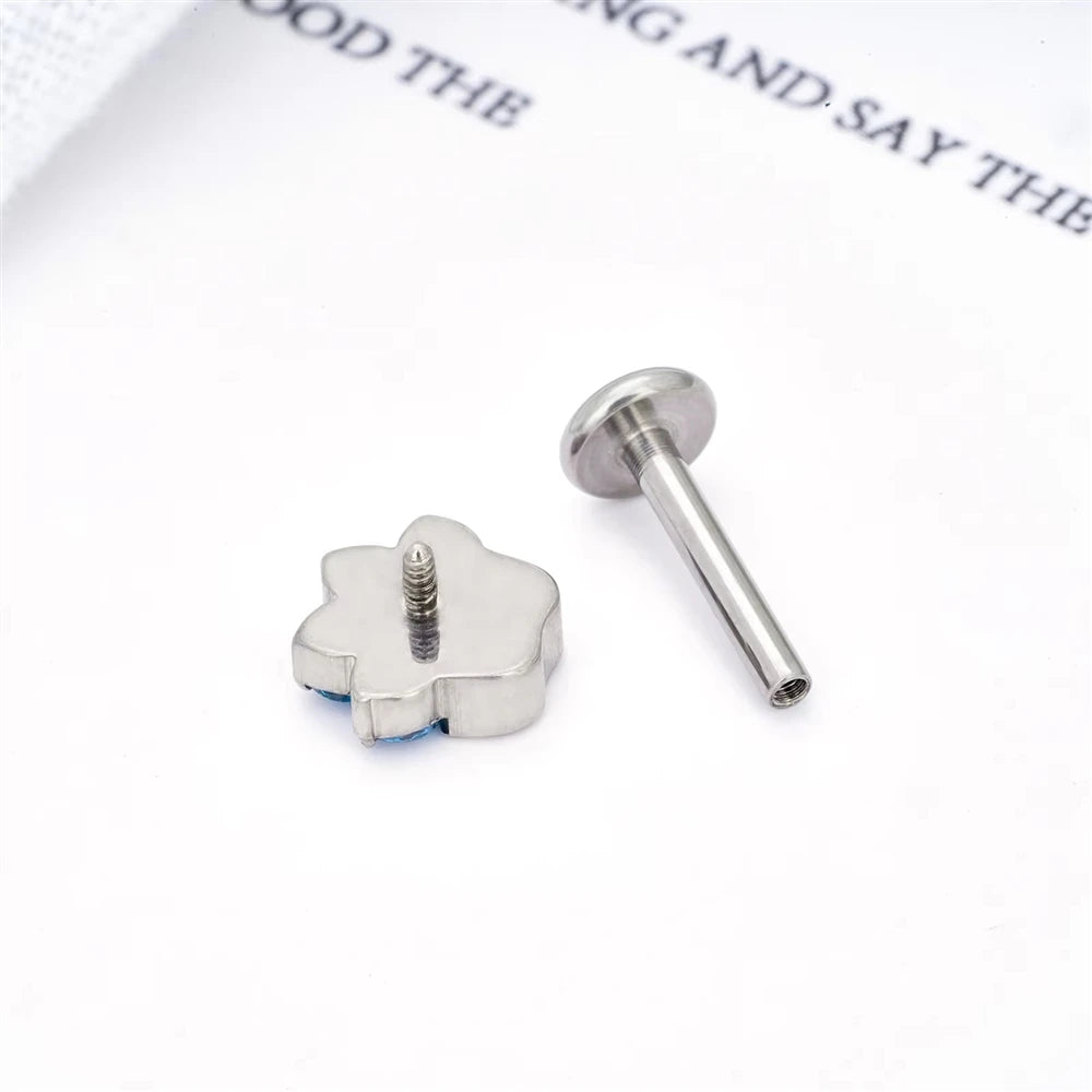 Wholesale G23 Titanium Cat Shape Stud CZ Opal Inlay Labret Internal Thread 16G Lip Conch Helix Nail Tragus Body Piercing Jewelry