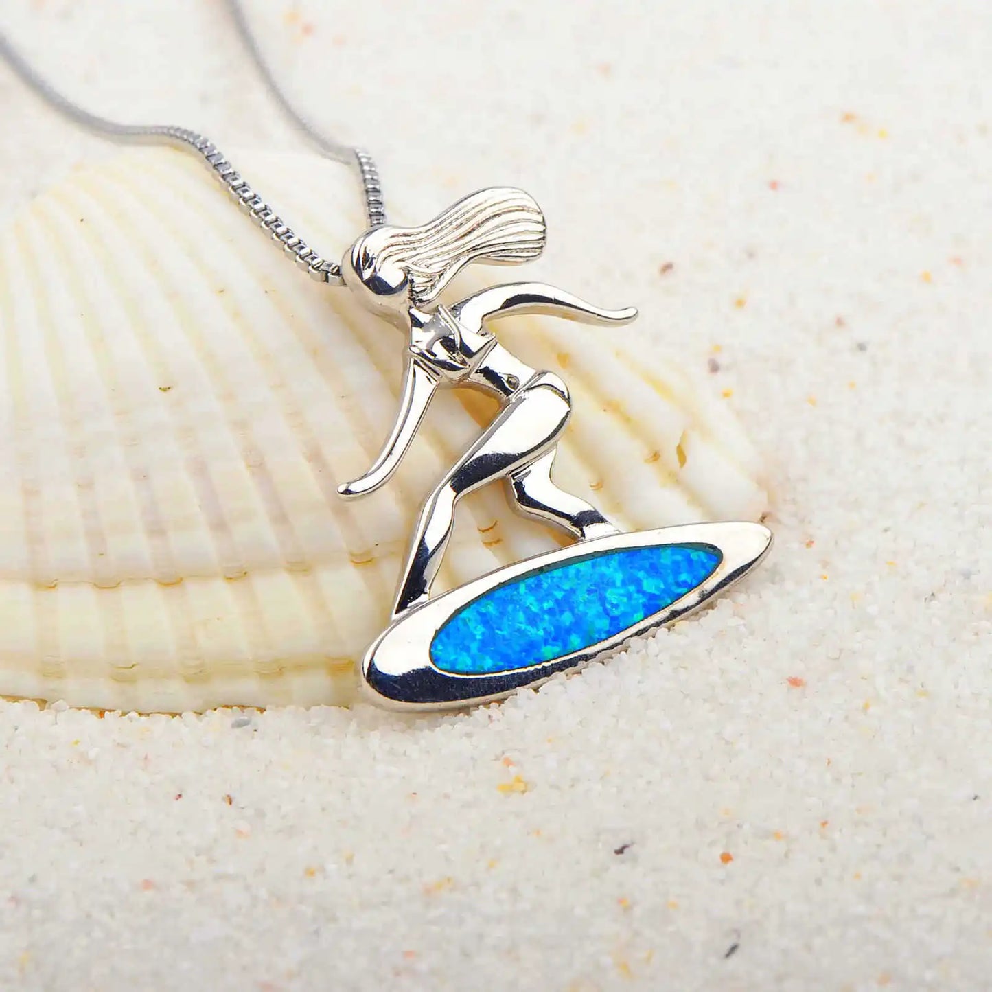 Aobao Surfboard Girl Necklace, Wakeboarding Pendant Wholesale Opal Necklace