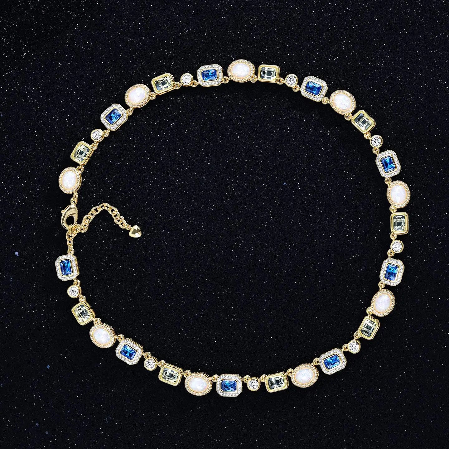 Luxury Blue Zircon Gemstone Tennis Necklace Fashion Hip Hop Jewelry Necklace Choker Necklace