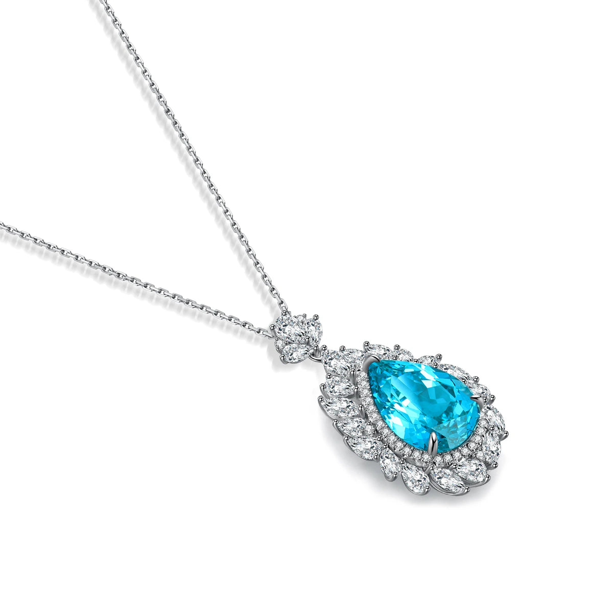 Gemfiori Anster 925 Sterling Silver High-quality Cultivated Paraiba Necklace - Suitable for Parties or As a Gift