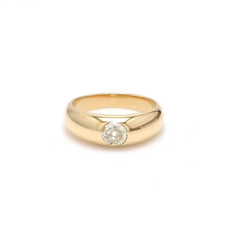 Luxury 14k Gold Old Mine Cut Diamond Rhodium Plated Gypsy Band Ring Chunky Wedding Stackable Fine Jewelry Wholesale Rings