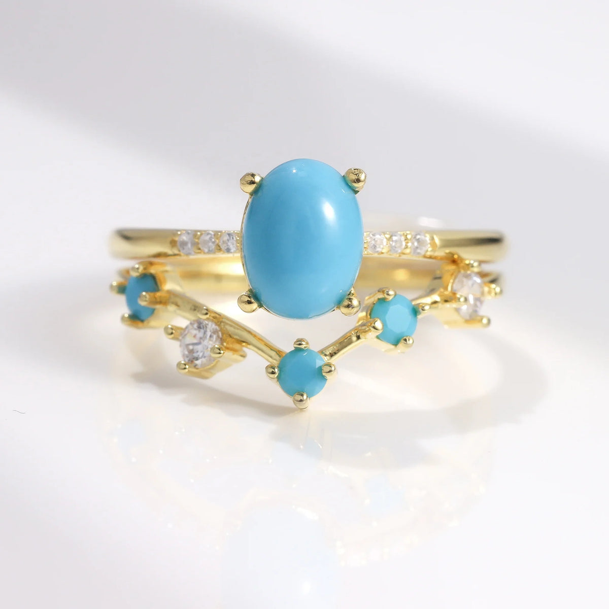 ArtistA Abiding Light Luxury Cluster Zirconia Synthetic Turquoise Gemstone 925 Silver Wedding Engagement Ring Set