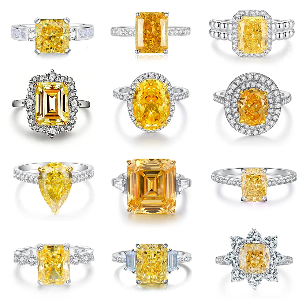 Trendy 925 Sterling Silver 5A 8A Yellow Cubic Zirconia Ring for Women Engagement Promise Bride Rings Customized Jewelry Supplies