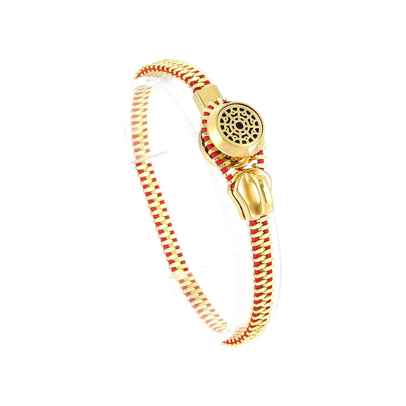 REBEL Unisex Creative Gold/Silver Stainless Steel&Jade Thread Zipper Bracelet