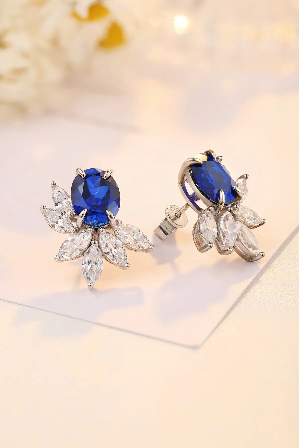 Gemfiori Anster High Quality S925 Lab Grown Sapphire Earring Stud Dainty Gemstone Stud Earrings for Women Daily Wear Gift