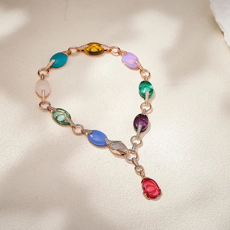 Luxury Snake Design Rose Gold Multicolour Zirconia Long Necklace & Earrings Set
