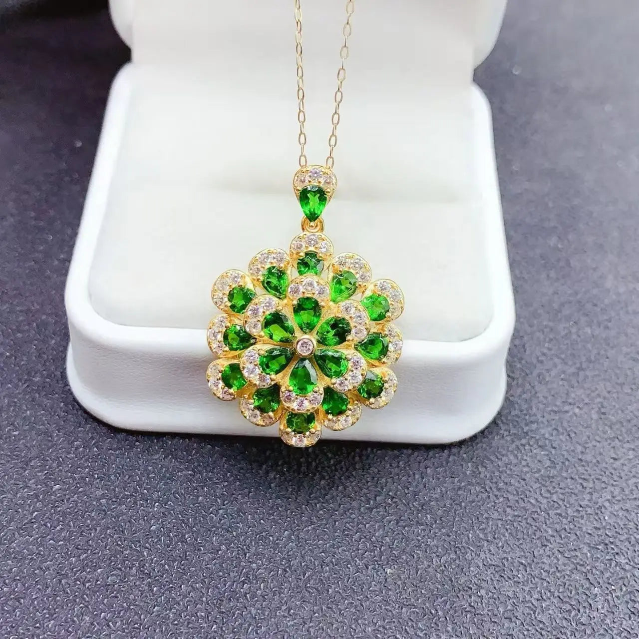 Luxury Jewelry Fashion Pure Silver 925 Natural Diopside Engagement Wedding Party Gift  Gold-plated Women's Jewelry