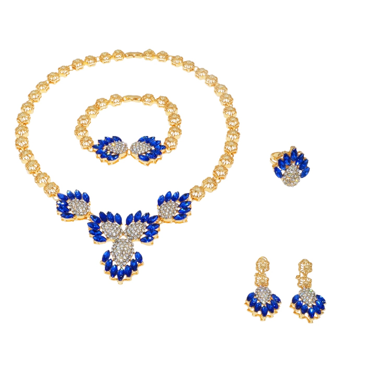 Zhuerrui Favors Bridal Gold Jewelry Sets Latest Blue Diamond Bead Necklace Jewelry Set High-end Woman Birthday Gifts HC23206