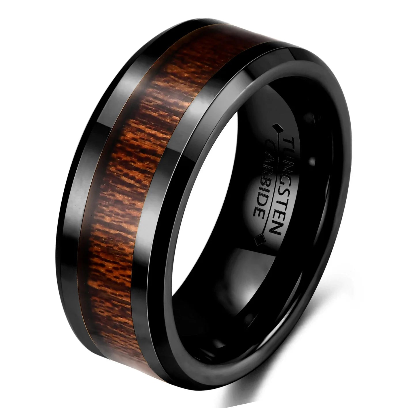 Vintage 8mm Classic Tungsten Carbide 18K Gold Plated Wood Inlay Geometric Wedding Band Ring for Men Nature Collection