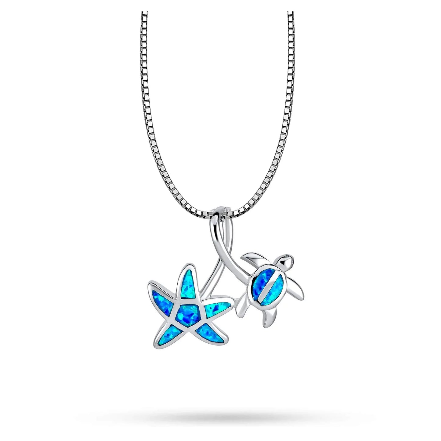TikTok Must-Have Copper Silver Plated Blue Opal Turtle Pendant | Minimalist Starfish Link Chain Women's Necklace Gift Occasions