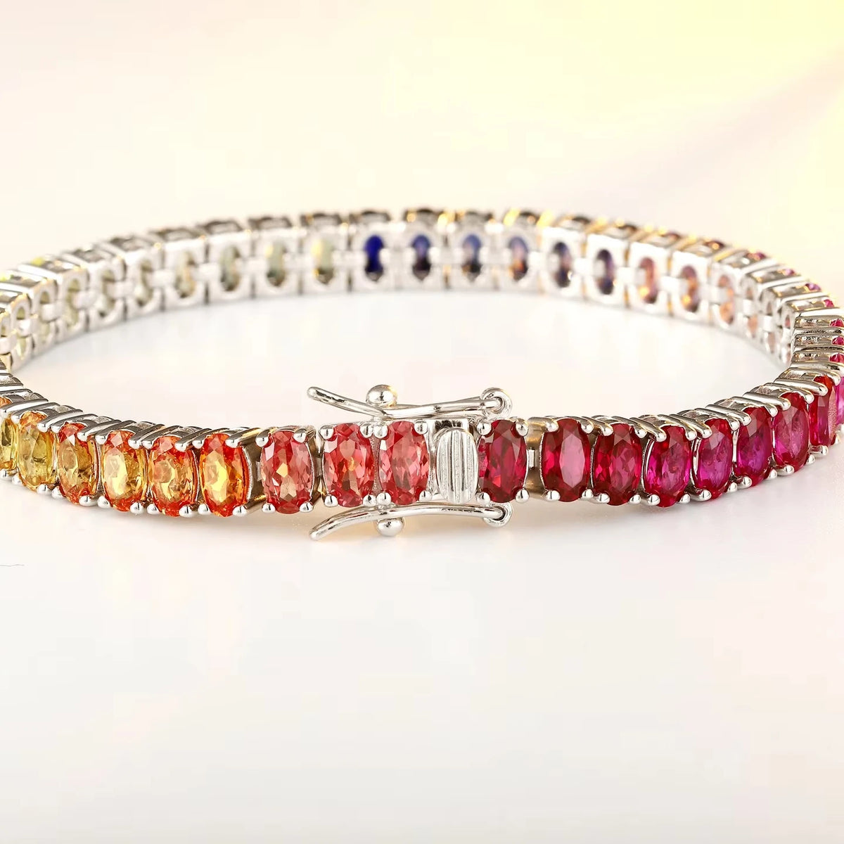 Gemfiori Custom Lab Grown Color Gemstone Bracelet Pick Any Gem Hue Colorful Symbolizes Colorful Life Fine Jewelry