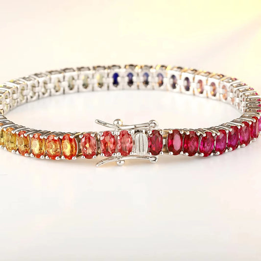 Gemfiori Custom Lab Grown Color Gemstone Bracelet Pick Any Gem Hue Colorful Symbolizes Colorful Life Fine Jewelry