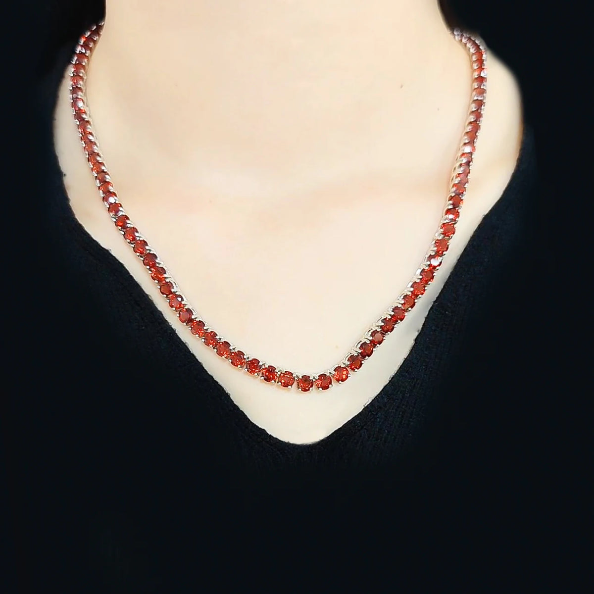 ArtistA Abiding Factory Selling Hip Hop Jewelry Round 5mm 20 Inches Clavicle Chain Stacking Natural Garnet Tennis Chain S925