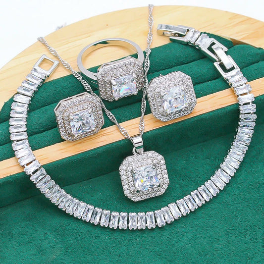 Ladies Jewelry Sets with Zircon Bracelet Earrings Necklace Pendant Ring for Women for Wedding Party Engagement Great Gift Idea!