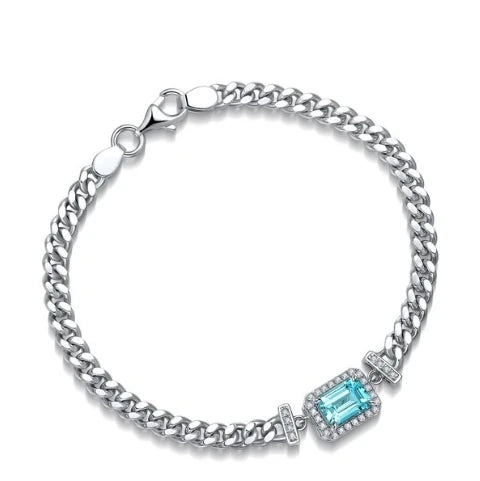 Gemfiori Customizable S925 Silver Bangles Chain Bracelet for Women Rhodium Lab Grown Paraiba Natural Gemstones for Gift Party OEM ODM