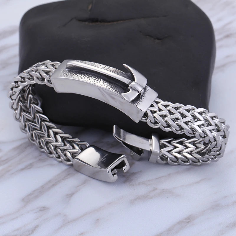 KALEN Spring Clasp Silver Ax Stainless Steel Charm Bracelet Mens