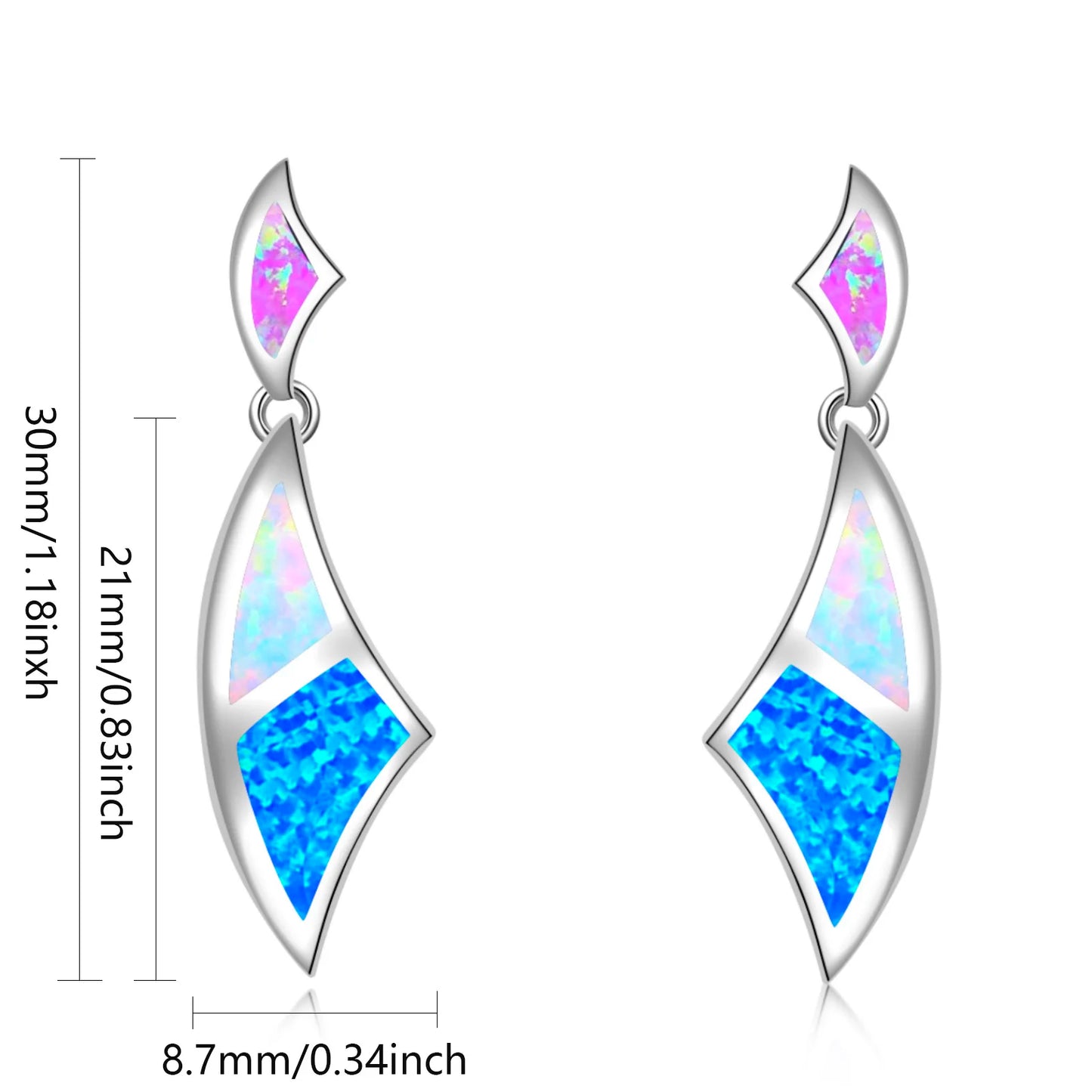 Sleek Wave-Shaped Opal Dangle Earrings - Shimmering Bi-Color Opal Inlays | Elegant Layered Jewelry Bulk Wholesale