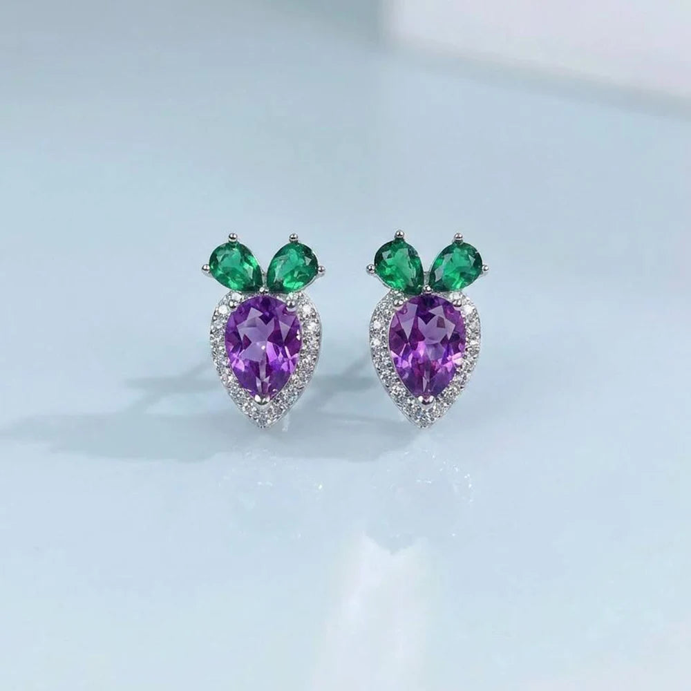 S&S Natural Amethyst 925 Silver Jewellery Set | Pear Cut Purple Gemstone Ring, Pendant & Earrings | S&S Collection
