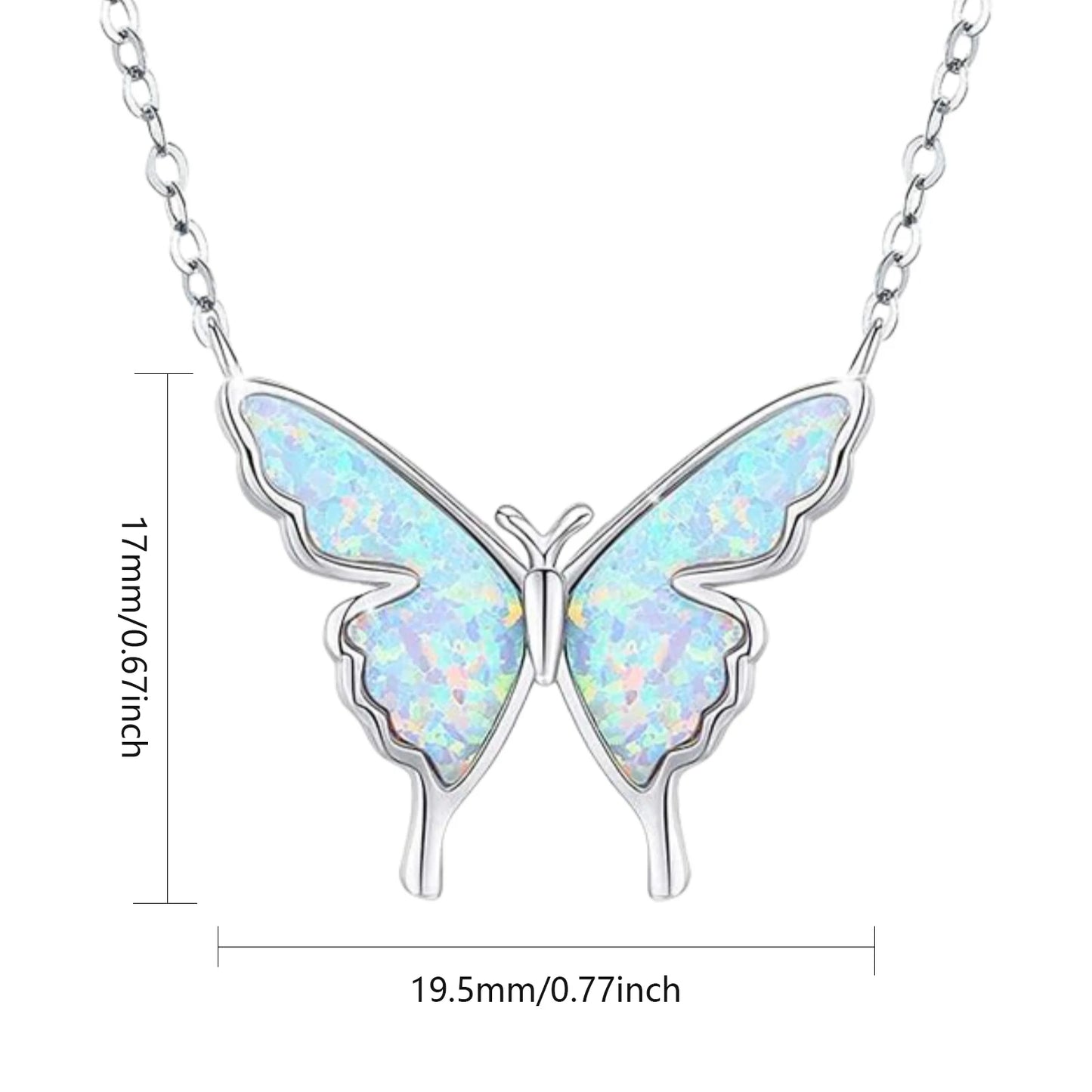 Iridescent Opal Butterfly Pendant | Silver Fashion Necklace